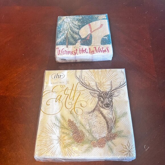 IHR Christmas Paper Napkins Set Of 20 3-Ply Polar Bear & Deer Designs - Picture 1 of 7